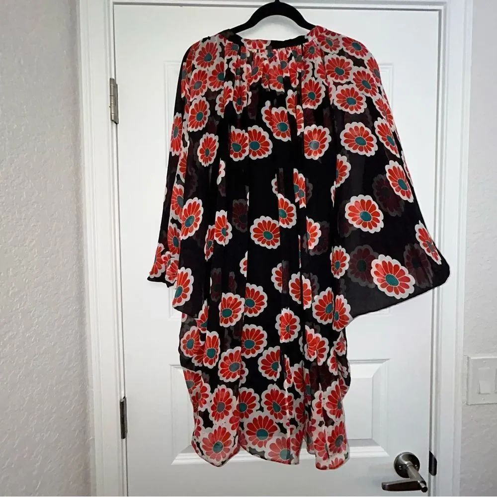 Diane Von Furstenberg Fleurette Silk Floral Print Kimono Batwing Tunic Dress